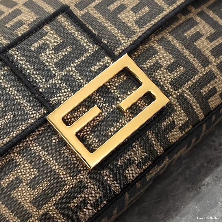 Vintage HOT Fendi Large FF Fabric Baguette Motif Brown Bag In 0708